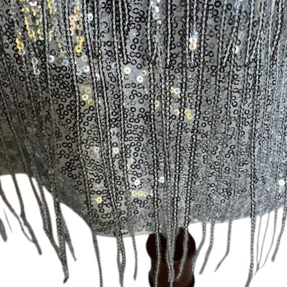 Double Crazy Dress Pink Magenta Puff Long Sleeve Sequin Fringe V Neck Large NWOT - Picture 5 of 14